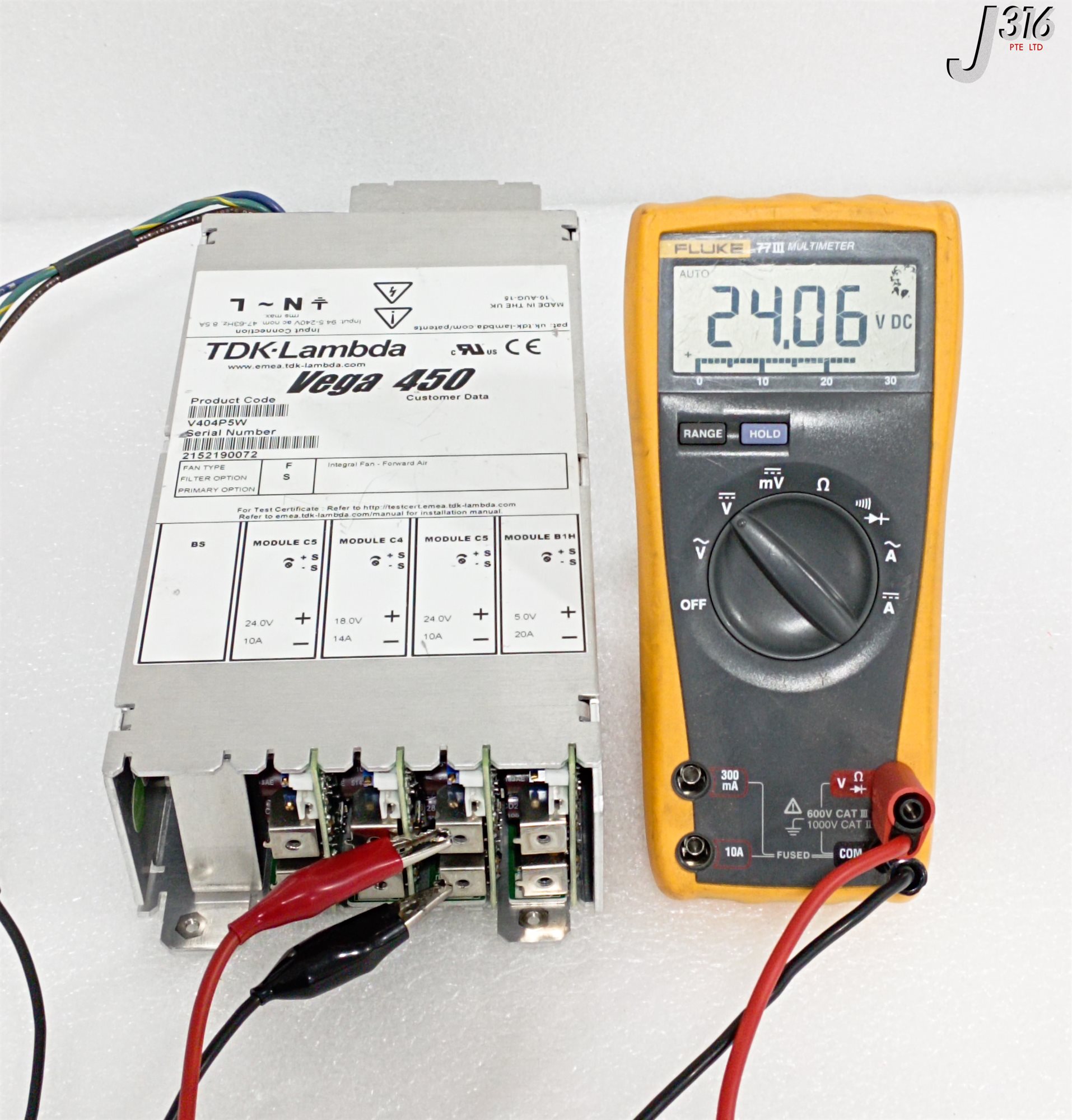 33398 TDK-LAMBDA POWER SUPPLY, VEGA 450, 24VDC 20A, P/N: 1010115